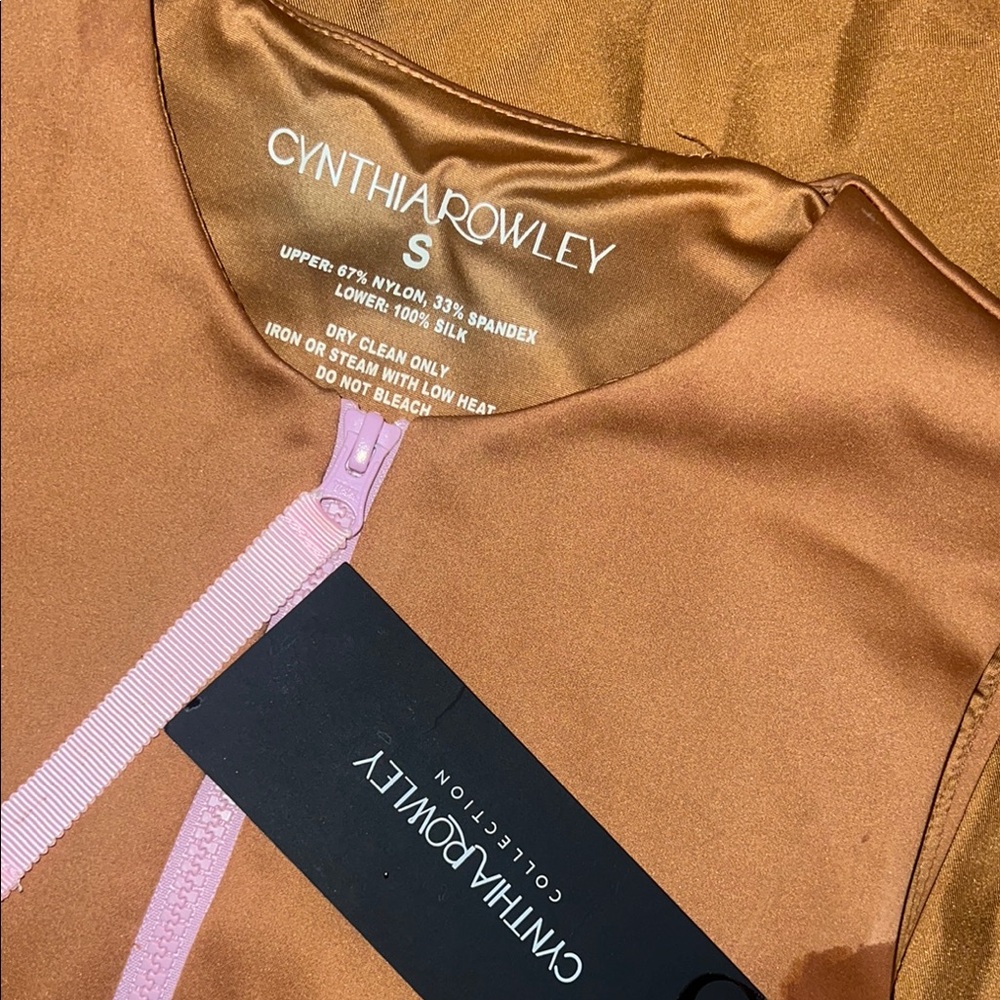 Cynthia Rowley Copper Satin Dress with Pink Zip Detail